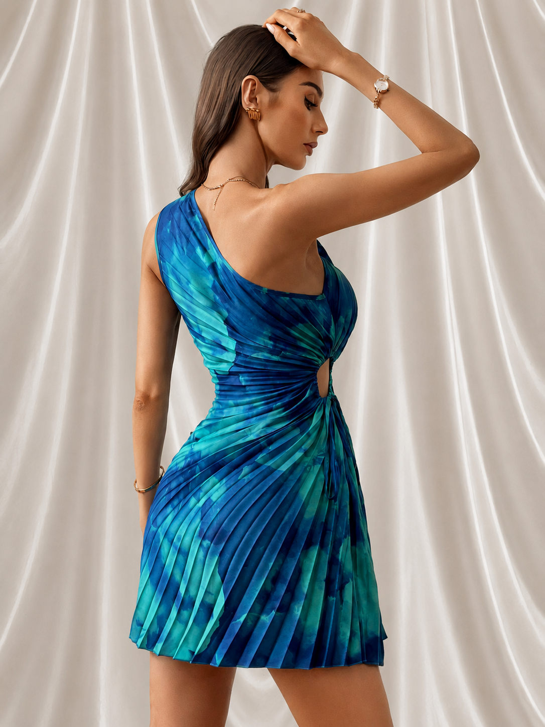 Jenny - ROBE PLISSÉE ASYMÉTRIQUE EFFET AQUARELLE